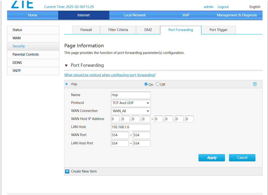 Port Forwarding Security Camera